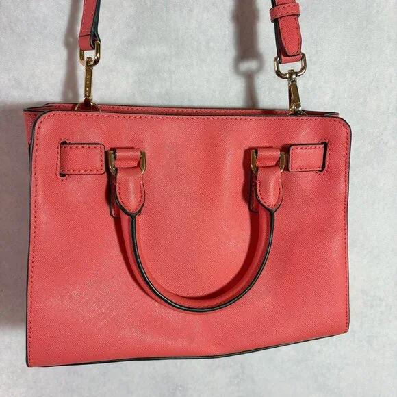 Michael Kors Leather Satchel Bag Crossbody Handbag Coral-Pink Mini